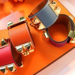 Luxury Metal Charm Punk Studded Leather Bracelet Bracelets Bangles for women men Femme Pulseira Feminina Masculina Jewelry7543673
