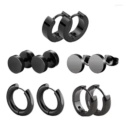 Hoop Earrings 5 Pair Black Stainless Steel Ear Hoops For Men And Women