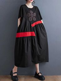 Basic lässige Kleider schwarzer Retro Polka Dot -Aufkleber für Frauen Sommer Neue Chiffon Lose lässiges langes Kleid modische und elegante Kleidung 2023 C240411