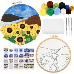 PhotoCustom DIY Wool Embroidery Kit Creative Flower Felt Painting Wool Needle Felt Picture Kit Craft Painting Gift Home Decor