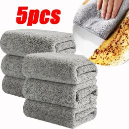 1/5PC Bamboo Charcoal Dishcloth Household Absorbent Window Cleaning Cloth Microfiber Non-stick Oil Towel Rag Kitchen Accessories