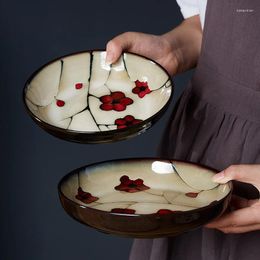 Bowls ANTOWALL Japanese 1pcs Red Flower Deep Plate Big Bowl Household Ceramic Tableware Dish Soup