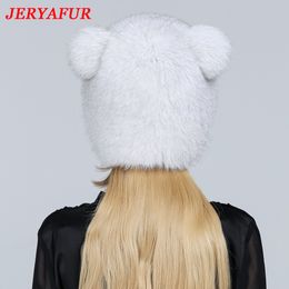 JINGERYA Real Fox Fur Hats Russian Women Knittd Cap brand high quality Hand sewing Winter Beanies Natural fur Snow Hat