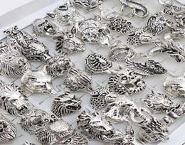 Wholesale 20pcs/Lots Mix Owl Dragon Wolf Elephant Tiger Etc Animal Style Antique Vintage Jewelry Rings for Men Women 2106236415012