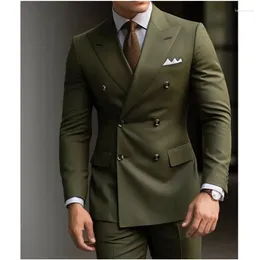 Men's Suits High Quality 2 Pcs Jacket Pants Double Breasted Business Blazer Formal Elegant Wedding Prom Party Outfits For Male