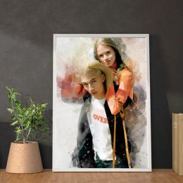 Custom Splash Watercolor Photo Canvas Painting Personalized Portrait Abstract Wall Art Family Anniversary Gift Decor Poster