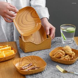 Plates Creative Imitation Wood Plastic Tableware Round Dessert Plate Japan-Style Wooden Tray Snack Dried Fruit Bone Spitting Dish