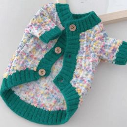 Dog Apparel Colourful Dot Cardigan Clothes Thick Knit Green Sweater Small Clothing Cat Warm Autumn Comfortable Fashion Pet Products