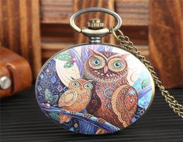 Exquisite Lovely Owl Design Pocket Watch Vine Quartz Analogue Watches Necklace Chain Clock Gifts for Men Women Kids3697840