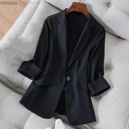 Frauenanzüge Blazer Revers Lady Blazer lässige Dünne Frauen Jacke Chic Temperament Single Button Design Anzug Office Lady Anzug Mantel C240411