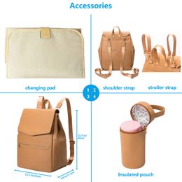 PU Leather Diaper Bag Backpack Large Capacity Baby Diaper Bag Waterproof Maternity Bag For Stroller With with Diaper Pad