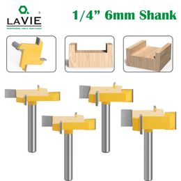 LAVIE 1pc 6mm Or 6.35mm Shank D 40mm 4 Edge T Type Slotting Cutter Woodworking Tool Router Bits for Trimming Machine 318Z44006Y