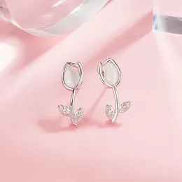 Stud Earrings Sterling Silver Colour Opal Tulips Ear-Sticks Women's Fashion Jewellery