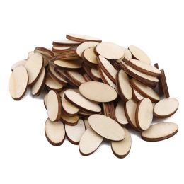 100PCS Unfinished Wood Oval Slices Natural Rustic Wooden Cutout Oval Wood Pieces Tag for DIY Craft Wedding Centerpiece Christmas