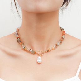 Chains Alien Pearl OT Buckle Necklace For Women Beach Minimalist And Trendy Coloured Turquoise