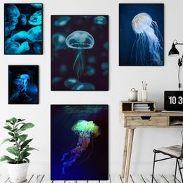 Marine Life Sea Creatures Seascape Underwater World Jellyfish Canvas Painting Posters and Print Wall Art Picture Room Home Decor