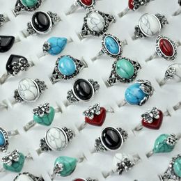 100Pcs Vintage Turquoises Stone Rhinestone Women Ring lot female anel Jewelry Lots Top quality LR4066 240403