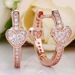 Stud Earrings Original Rose AlluEarring Hearts With Crystal Studs Earring For Women 925 Sterling Silver Wedding Gift Jewellery