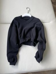 Women's Hoodies 2024 Fashion Long-sleeved Sexy Casual V-neck Small Bat Short Sweater 0302