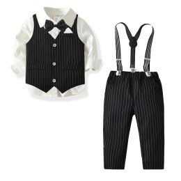 Trousers 2021 Autumn Boys Set Toddler Baby Boys Clothing Sets Short Sleeve Bow Tie Shirt+suspenders Shorts Pants Formal Gentleman Suits