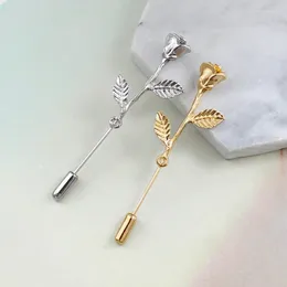 Brooches Fashion Simple Gold Colour Rose Metal Brooch Personality Charm One-word Needle Accessories Trendy Coat Jewellery Gift