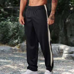 Men's Pants Elastic Waist Sports Side Stripe Casual Men Full Length Trousers Gym Training Jogging Wide Leg Sweatpants