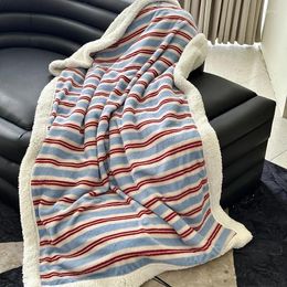 Blankets INS Stripe Blanket Nordic Lamb Plush Leisure Office Nap Fleece Printing Sofa Cover