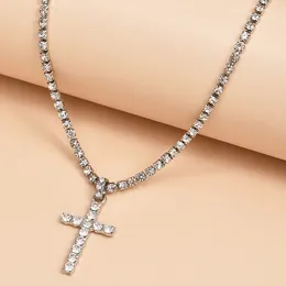 Choker Shiny White Crystals For Cross Pendant Necklace Holy With Rhinstone Chain Unisex Fashion Jewellery