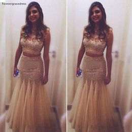 Party Dresses Real Pictures Champagne Colour 2 Pieces Prom Dress High Quality Mermaid Crystal Beading Gown