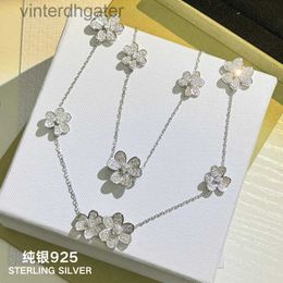 High End Vancelfe Brand Designer Necklace Sterling Silver Flower Clover Necklace with Full Diamond High Grade Shining Trendy Designer Brand Jewellery