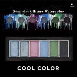 6 Colour Watercolour Paint Set for Artist Drawing Glitter Paint Water Colour Pan Pigment Art Supplies Cool/Warm/Metallic Colour