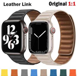 Original Leather Link Bracelet for Apple band Series 7 6 SE 44 40 38 45 42mm band Magnetic Loop bracelet i 5 4 3 T2208057722340
