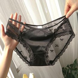 Women's Panties Sweet Underwear Lace Bow Lace-up Mid-rise Breathable Ladies Briefs For Women