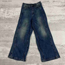 Men's Jeans Vintage Jeans for Men Hip Hop Rock Solid Wave Cowboy Pants 2023 New Harajuku Baggy JeansOversize Straight Loose Wide Leg Pants L49