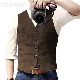 Suit Vest Blue Single Breasted Woollen Blended Mens Vest Denim Jeans Waistcoat Jacket Slim Fit Casual Formal Business