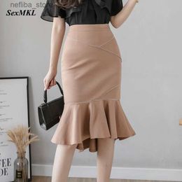 Sexy Skirt Women Long Skirts Oversized 2023 Fashion Black Ruffles High Waist Bodycon Skirt Elegant Korean Clothes Office y Pencil Skirt L410