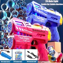 Sand Play Water Fun 20 Holes Bubble Machine Motorised Light Double Bar Bubble Gun Automatic Prevent Water Leakage Children Bubble Blower Summer Toy L47