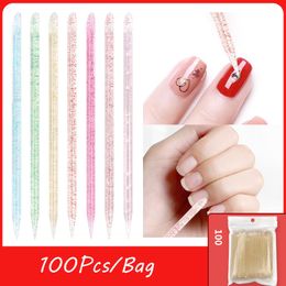 100 Pcs Glitter Crystsal Nail Sticks Double Sided Multi Functional Cuticle Pusher Remover Manicure Pedicure Tool for Manicure