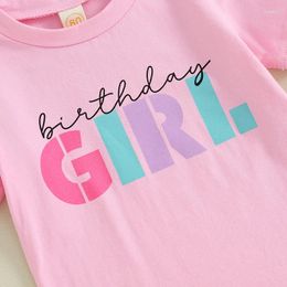 Clothing Sets Baby Girls Birthday Outfit Letter Print Short Sleeve T-Shirt And Elastic Shorts Set Cute Summer 2 Piece Clothes