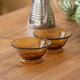 Bowls Lace Texture Bowl Caramel Colour Middle Ancient Vintage Glass Home Decoration Salad Solid Dessert