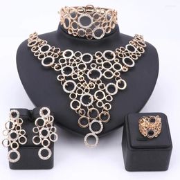 Necklace Earrings Set Women Wedding Dubai Gold Colour Crystal Ring Bracelet Bridal Accessories