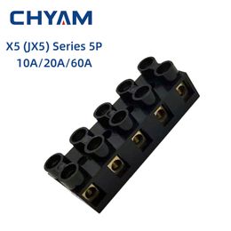 5P Ten Screws Dual Row Black Terminal Blocks X5 JX5 Series 10A 20A 60A Bass Fixed Type Connector Base Connection