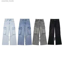 Women's Jeans Fall 2024 Fashion Casual Solid Jeans Baggy Iron Denim Wide Legged Pants Y2K Jeans Womens Cargo Pants High Waist Mens C240411