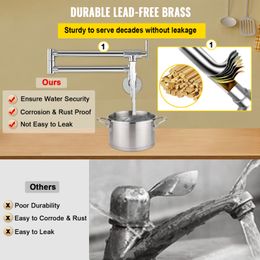 VEVOR Pot Filler Double Faucet Solid Brass Commercial Wall Mount Kitchen Stove Faucet with Matte Black Finish Folding Restaurant