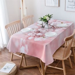 Flower Plant Cherry Blossom Pink Tablecloth Waterproof Dining Table Rectangular Round Tablecloth Home Textile Kitchen Decoration