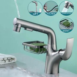Bathroom Sink Faucets SQEO Basin Faucet Copper Gun Grey Mixing Countertop Mounted With Storage Drain Suitable For