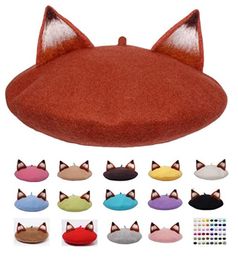 Berets Handmade Wool Girl Autumn And Winter Beret Cute Cartoon Ears Warm Women Painter Hat Beretki7866345