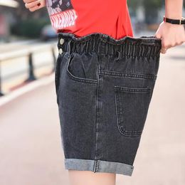 Summer Denim Shorts New Women's Black S-5XL Pleated White Blue High Waist Shorts Women's Stretch Short Jeans ZMZBCH Plus Size