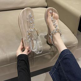 Flats Crystal Summer Sandals Women Clip Toe Slippers Trend Ladies Shoes Beach Causal Slides Mujer Zapatos