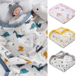 Filtar Swaddling Baby Filt Cotton 6 Layers Newborn Swaddle Filt Cartoon High-Density Breattable Childrens filt Y240411